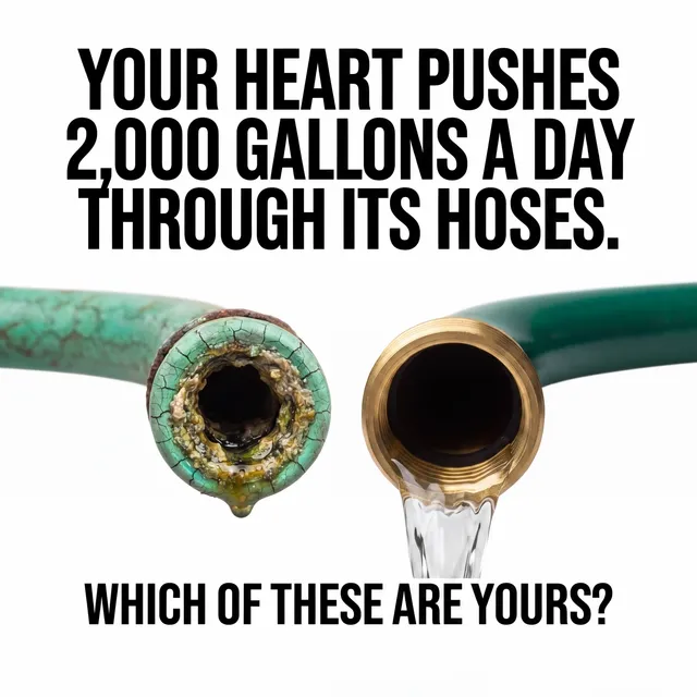 A clogged hose next to a clean one: your heart pushes 2,000 gallons a day, which of these are yours?