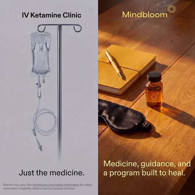 IV ketamine clinic, just the medicine, beside Mindbloom: medicine, guidance and a program built to heal
