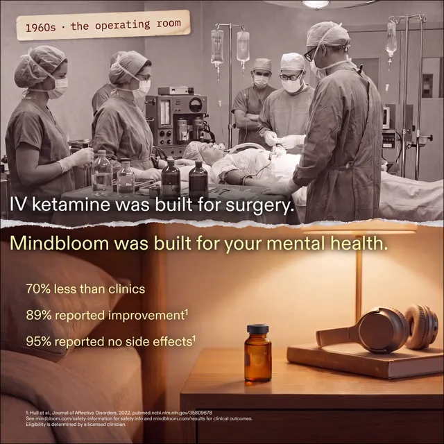 A 1960s operating room: IV ketamine was built for surgery, Mindbloom was built for your mental health