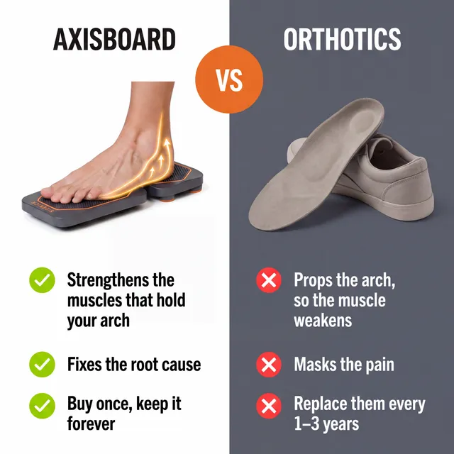 Axisboard versus orthotics: strengthens the muscles that hold your arch instead of propping it up
